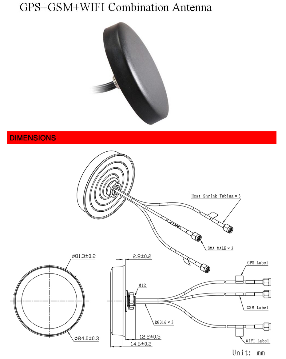New Ip67 Screw Mount Gsm 3g 4g Lte Wifi Gps Antenna With Wifi-reserve Polarity Sma Male(inner Hole)/lte/gps-sma Male Inner Pin 3