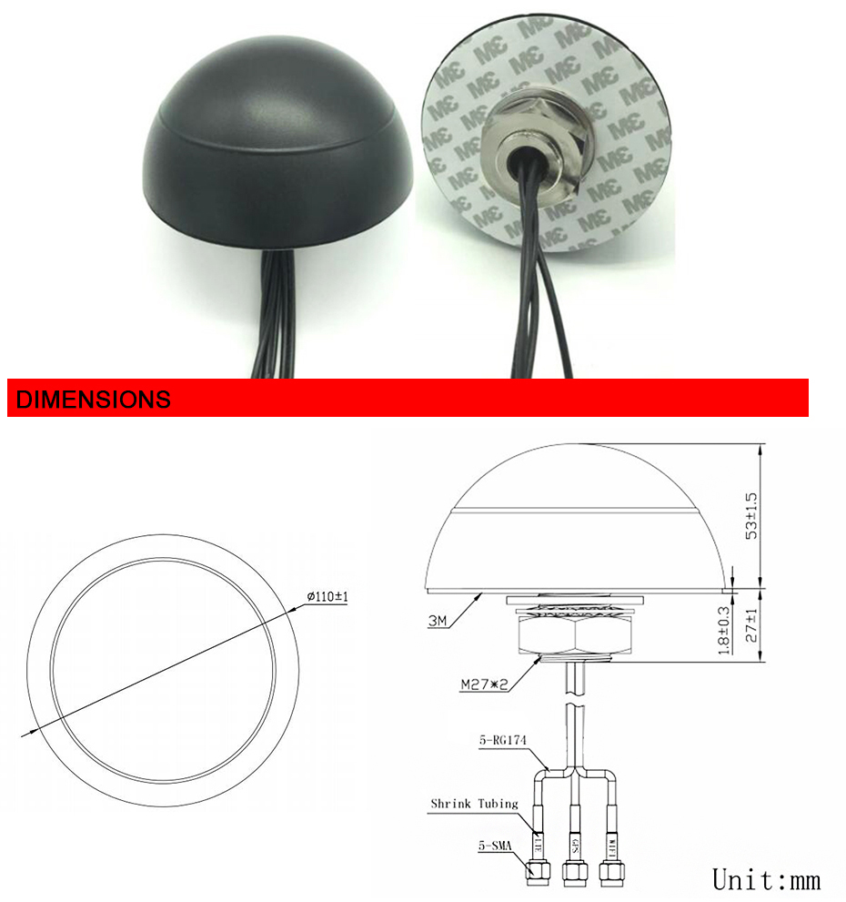 Low Profile Mimo Lte Gps 3 In 1 Combination Screw Mount Vehicle Antenna 8