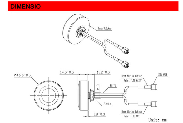 New Round Screw Lte Antenna Main Dual Lte Antenna Aux With 2 Sma Male Connectors 698-2700mhz 4g 8