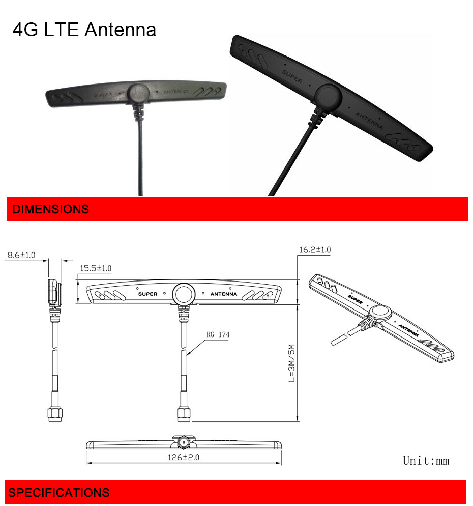 1pc T-bar Gsm 3g 4g Lte Adhesive Antenna With Sma Male 698-2700mhz 4g 8