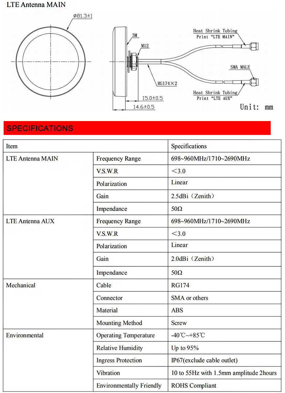 New 698-2690mhz Lte Mimo Combination Antenna,Cellular Dual Diversity Mimo For 4g Lte 7