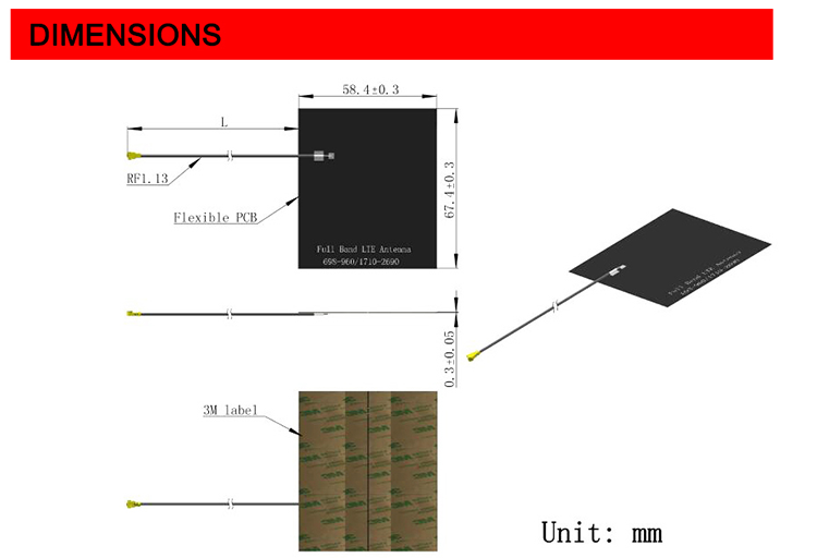 Lte Full Band Pcb Antenna U.fl Plug 100mm With Self-adhesive 8