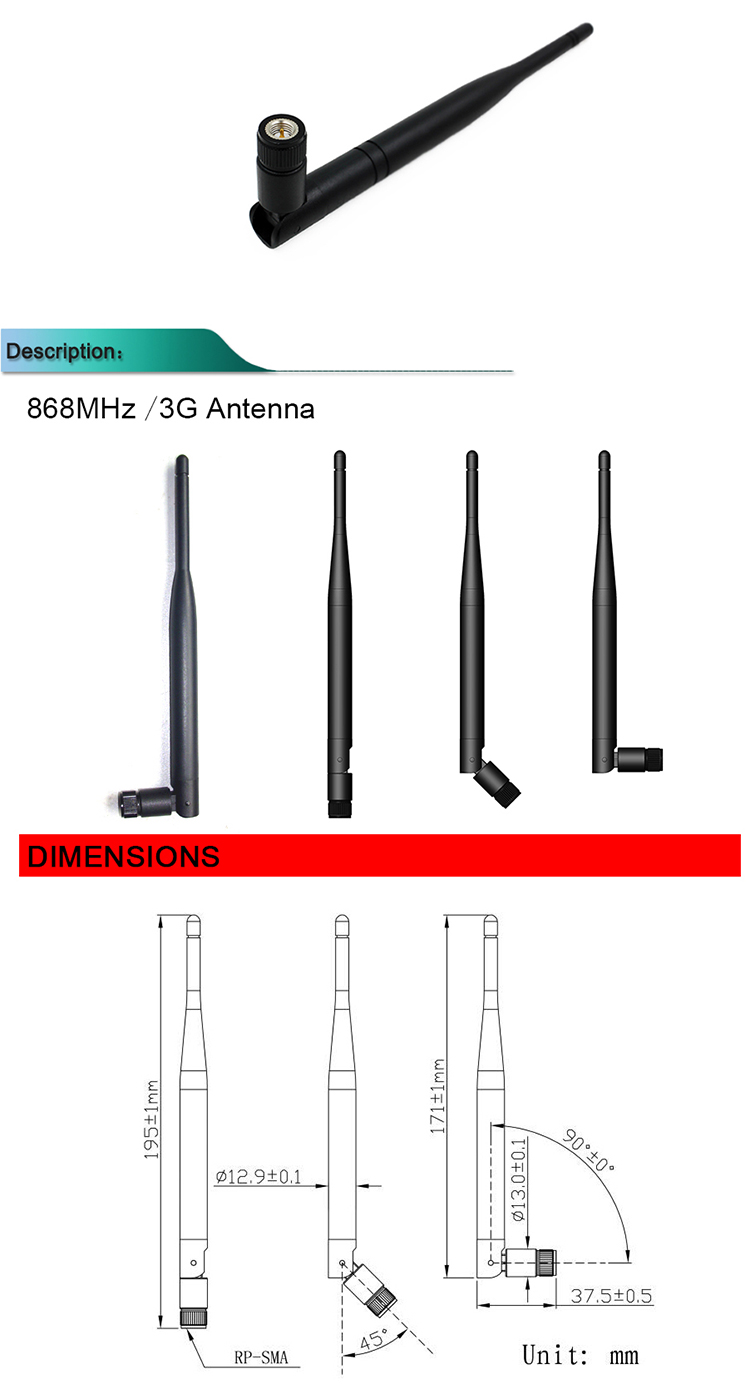 Ism Antenna R/angled 868mhz Antenna,Control Panels And Radio Receivers Antenna,External Type 195mm Height 6