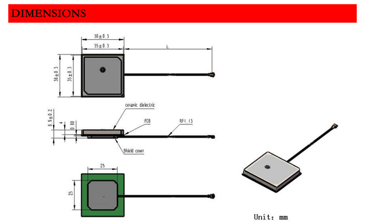 35*35mm Gps Internal Active Antenna Big Patch Gps Ants 7