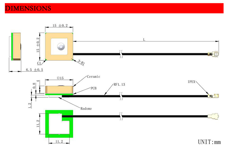 Smaller 1575.42mhz 1602mhz 15*15mm Active Patch Gps Glonass Antenna 7