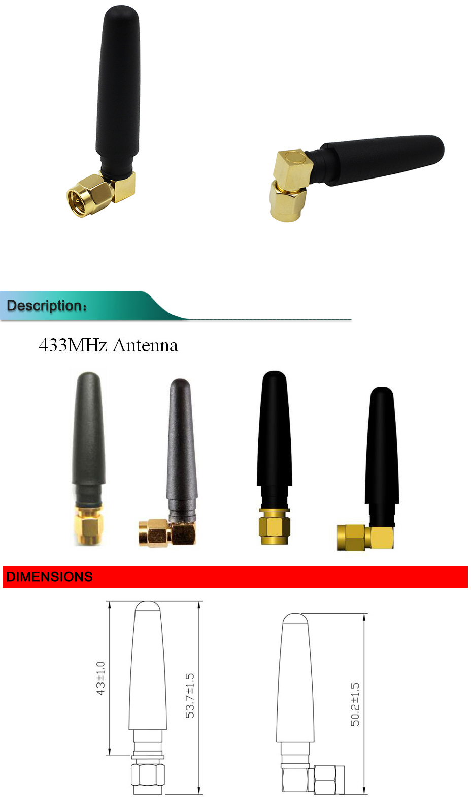 New Wireless Rubber Antenna 433mhz L Type With Sma Plug Male 7