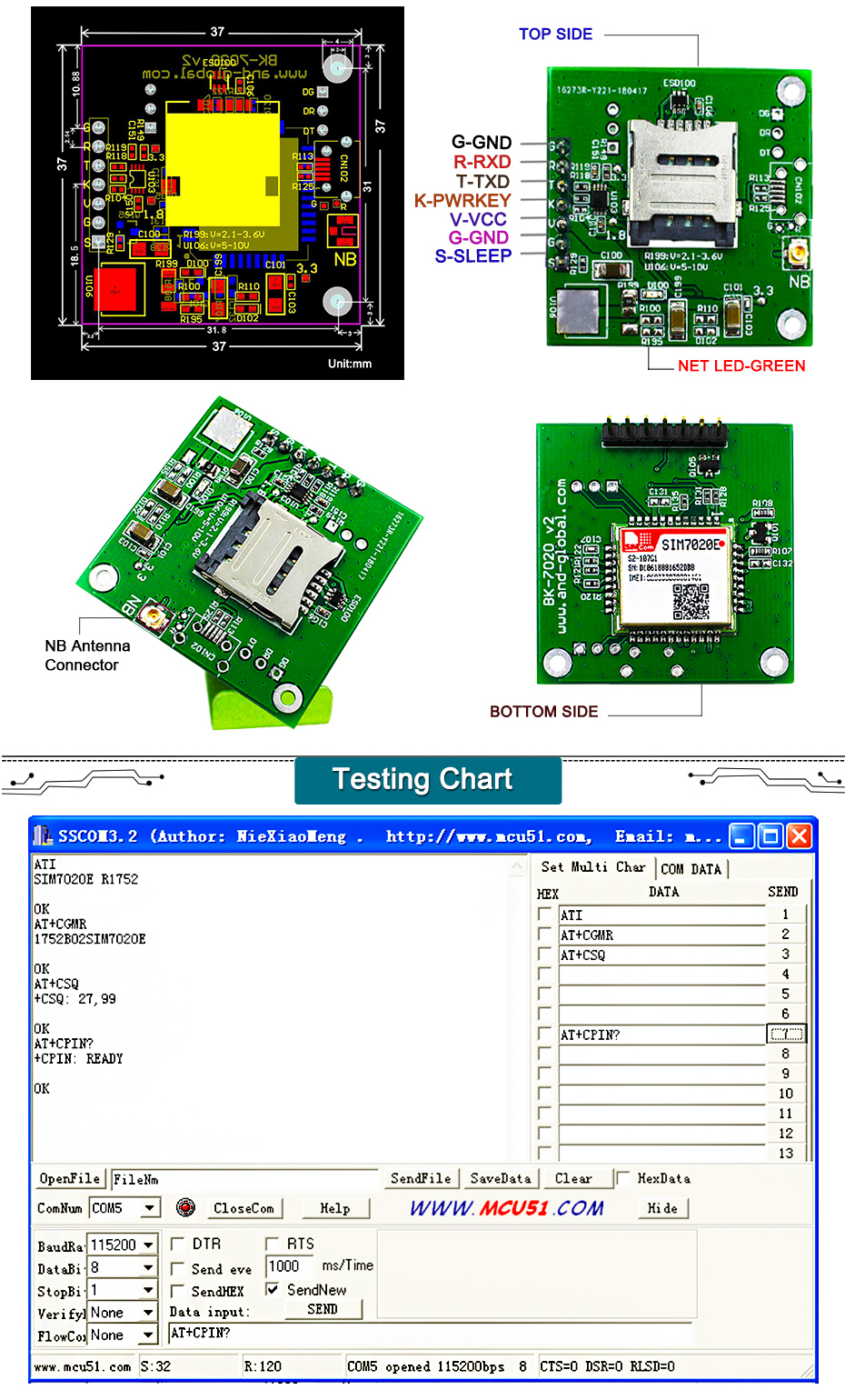 Sim7020e Breakout Board,Nb-iot Mini Core Board Sim7020e 1pc With Nb Antenna 9