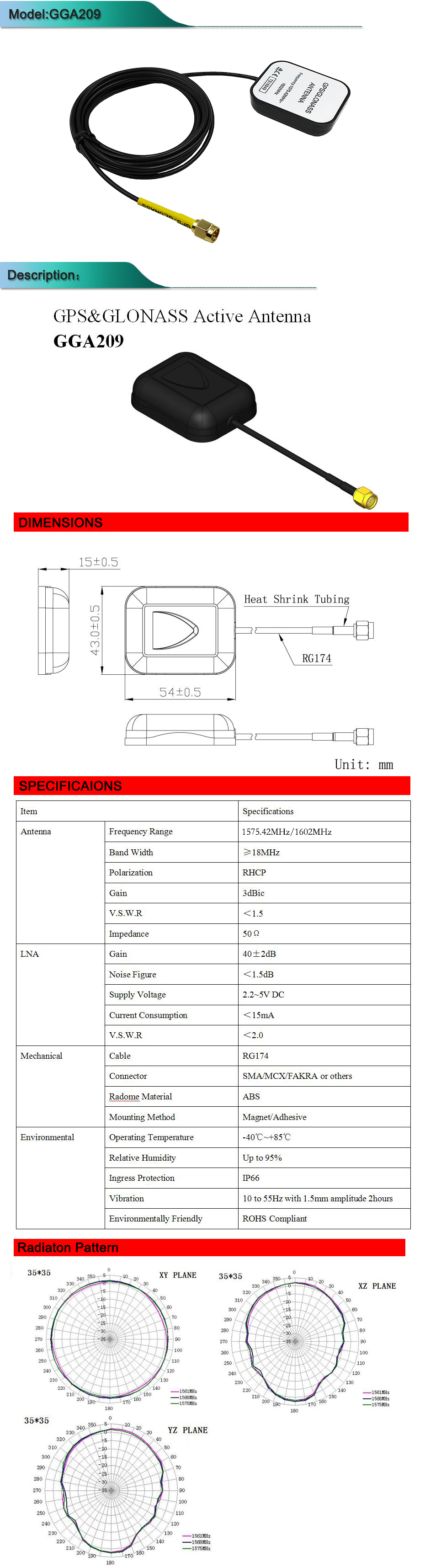 Powerful 40dBi Magnetic GPS Active Antenna with Glonass L1, SMA/Fakra Connectors 3