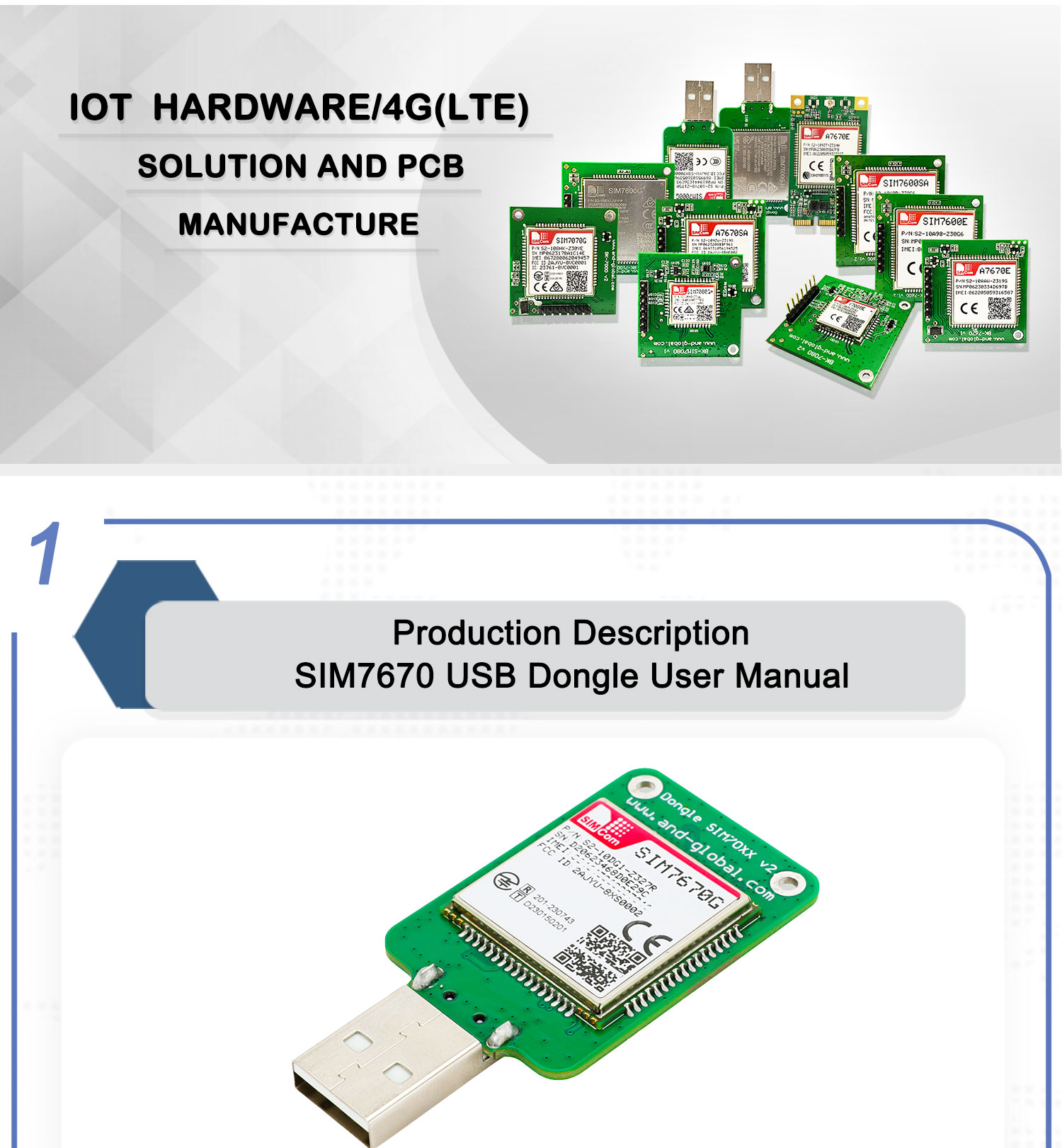 Dongle USB SIM7670G LTE Cat1 module Global with 4G FPC antenna 6