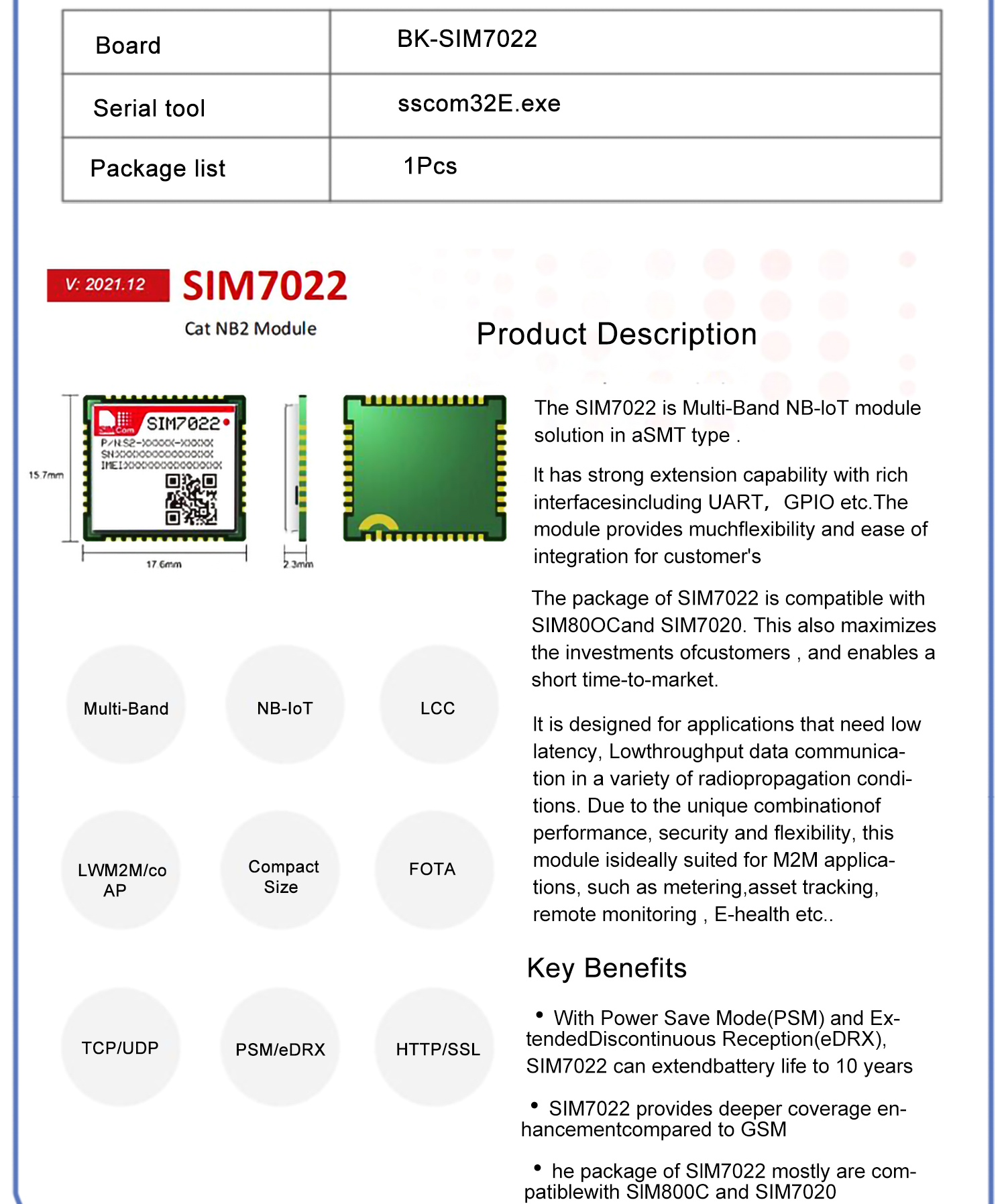 SimCom SIM7022 Breakout SIM7022 NB IoT module,compatible with SIM800C 5