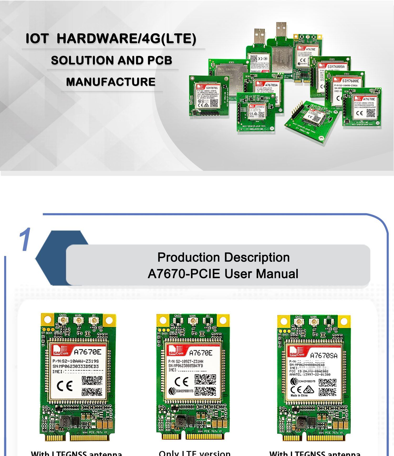 1PC A7670G Mini PCIE LTE A7670G-LLSE 3